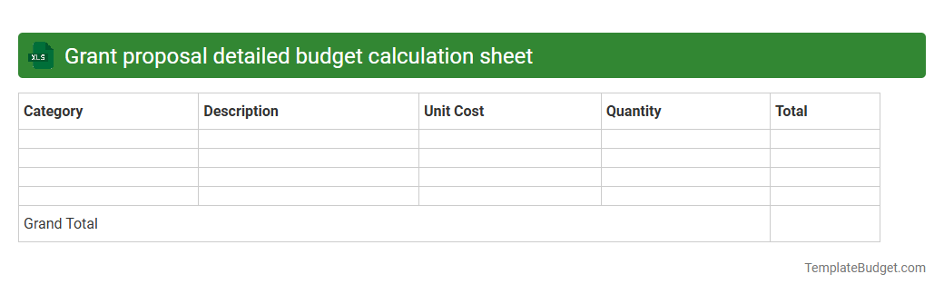 Grant proposal detailed budget calculation sheet