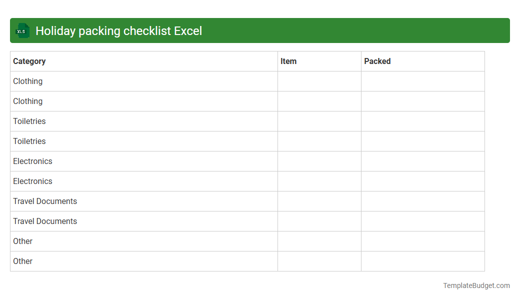 Holiday packing checklist Excel