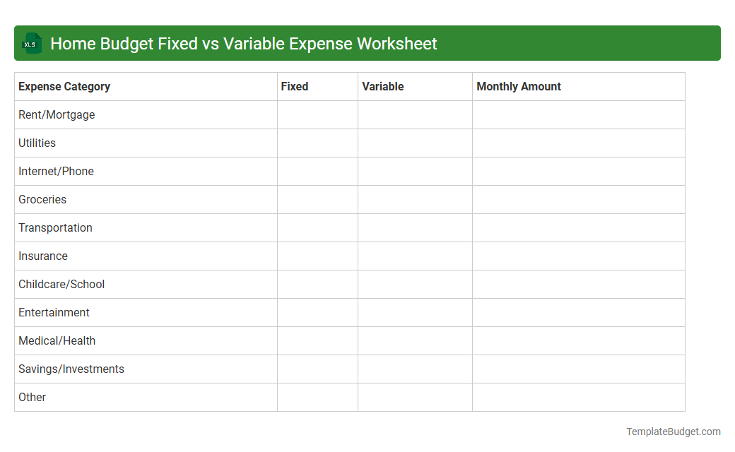 Home Budget Fixed vs Variable Expense Worksheet