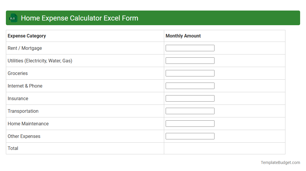 Home Expense Calculator Excel Form