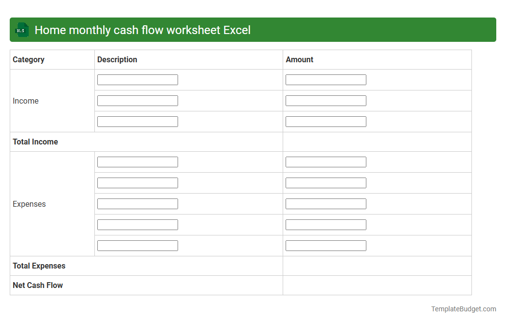 Home monthly cash flow worksheet Excel