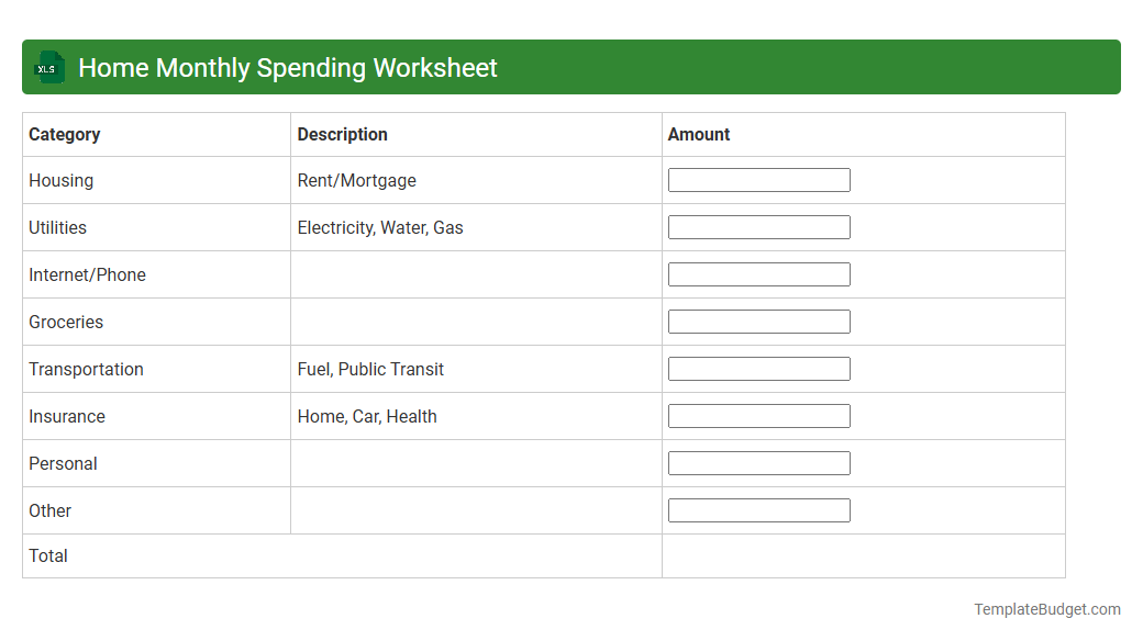 Home Monthly Spending Worksheet