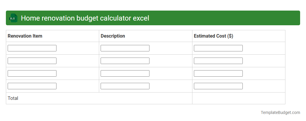 Home renovation budget calculator excel