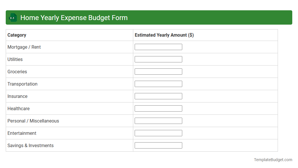 Home Yearly Expense Budget Form