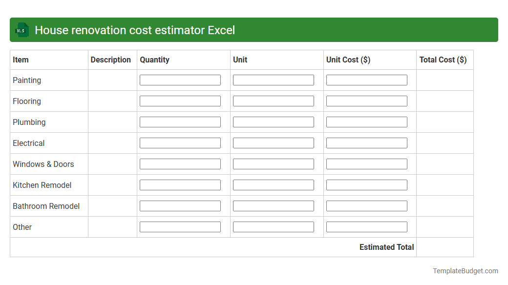 House renovation cost estimator Excel