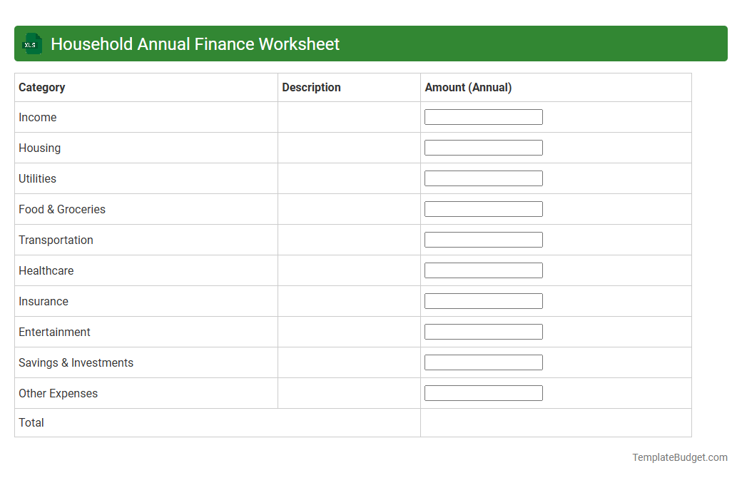 Household Annual Finance Worksheet