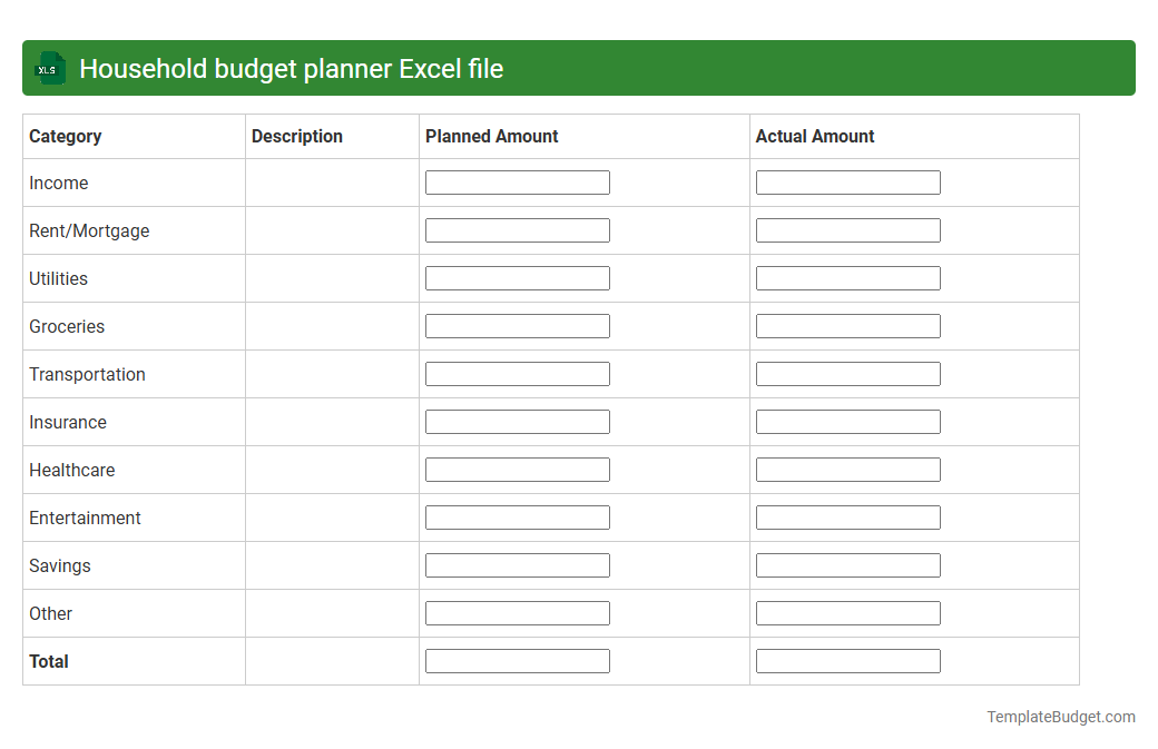 Household budget planner Excel file