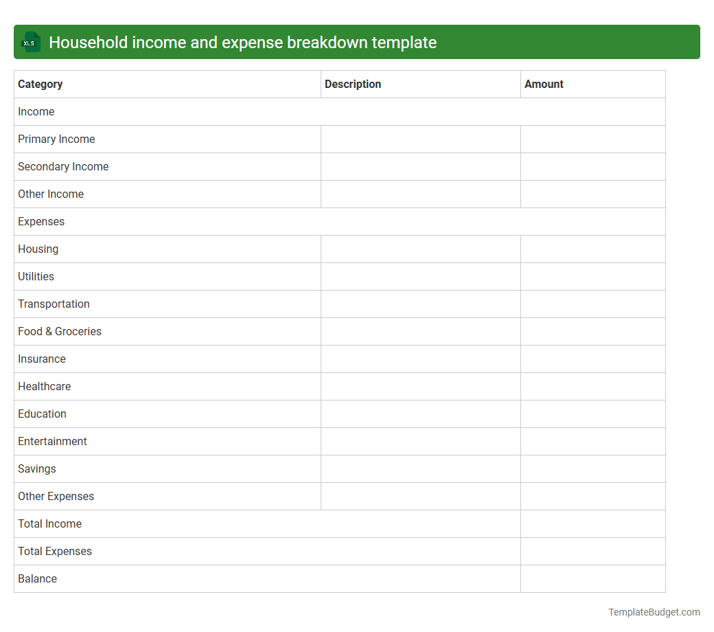 Household income and expense breakdown template