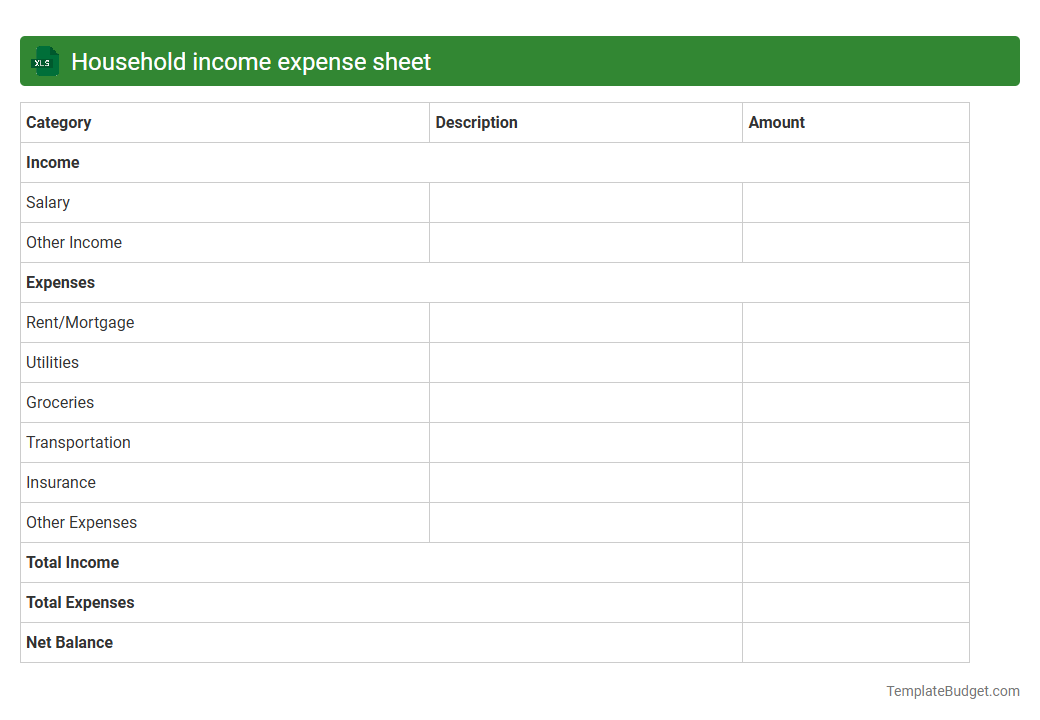 Household income expense sheet
