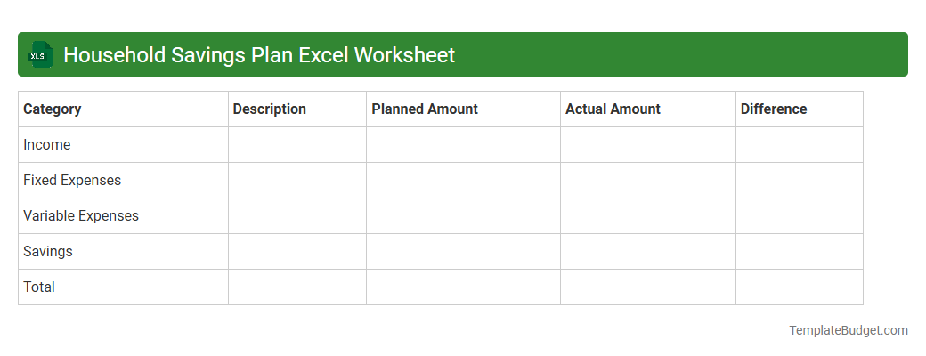 Household Savings Plan Excel Worksheet