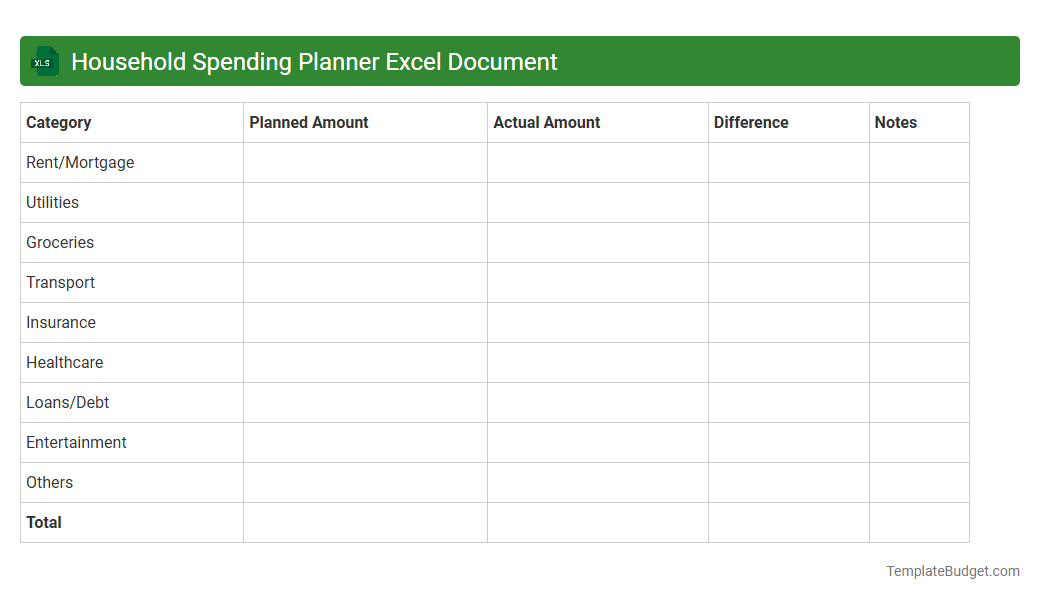 Household Spending Planner Excel Document
