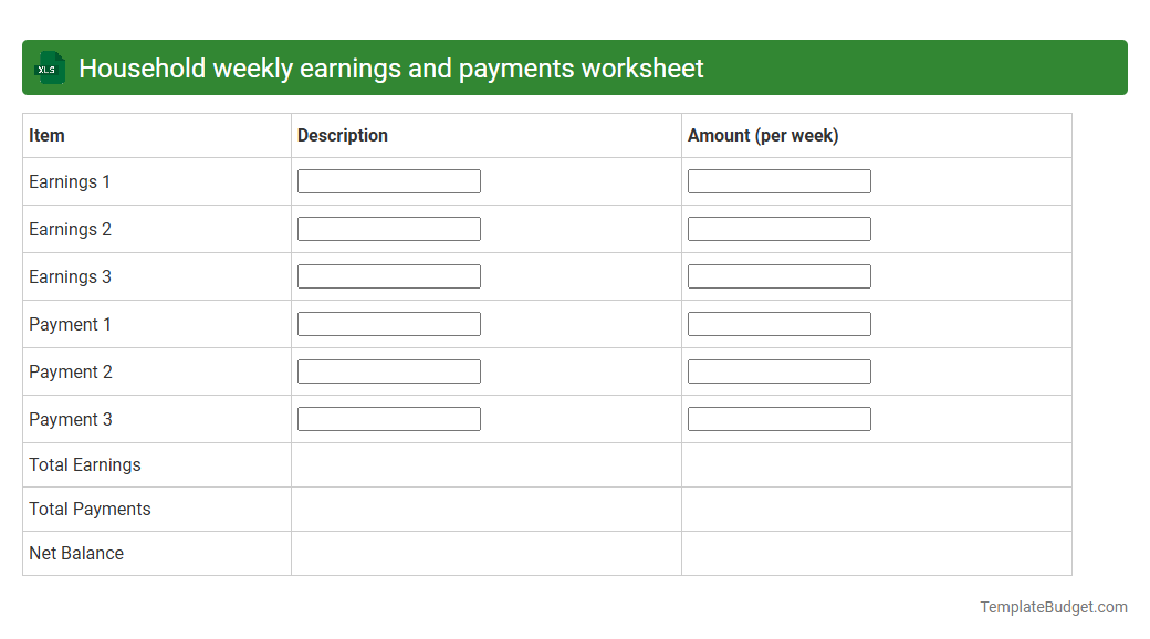 Household weekly earnings and payments worksheet
