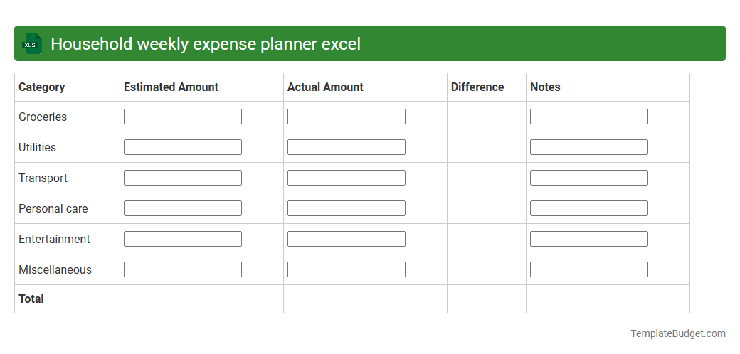 Household weekly expense planner excel