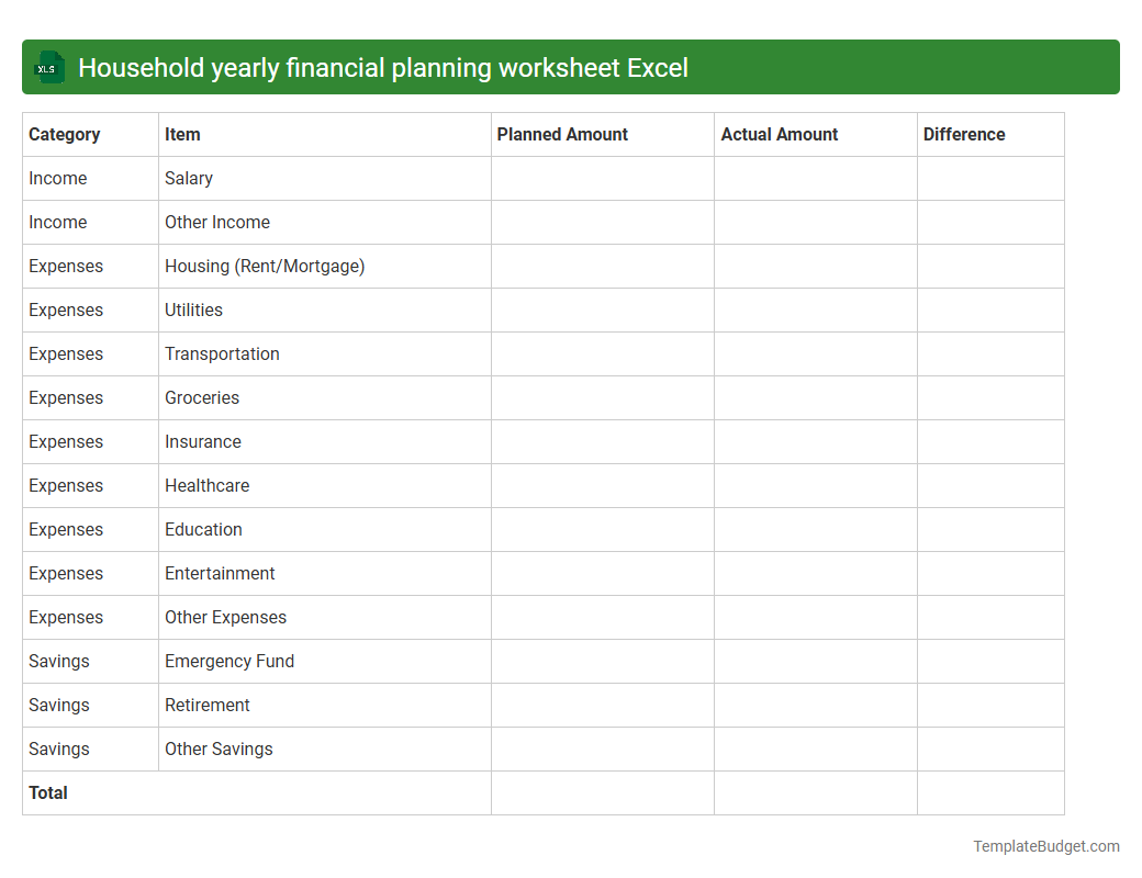 Household yearly financial planning worksheet Excel