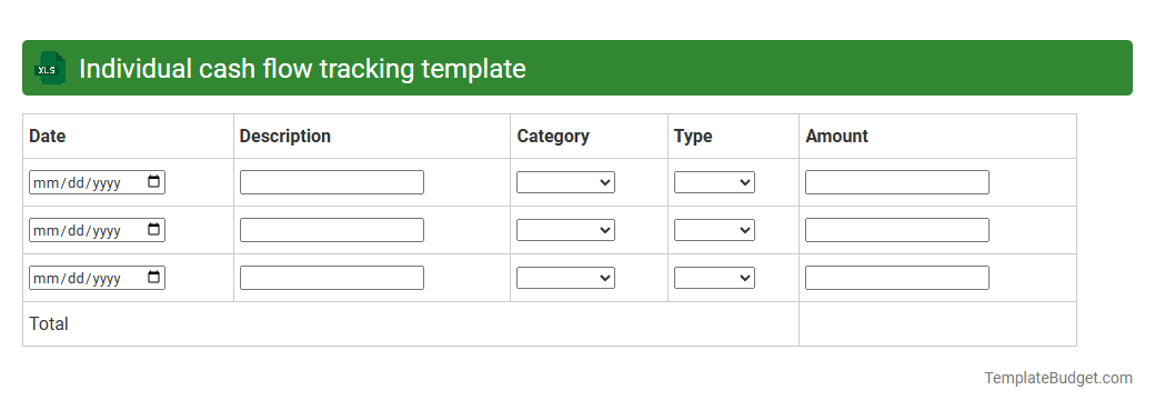 Individual cash flow tracking template