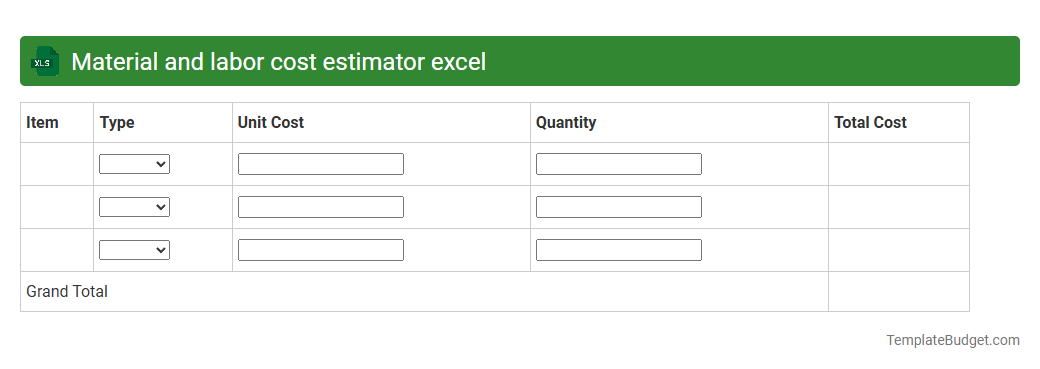 Material and labor cost estimator excel