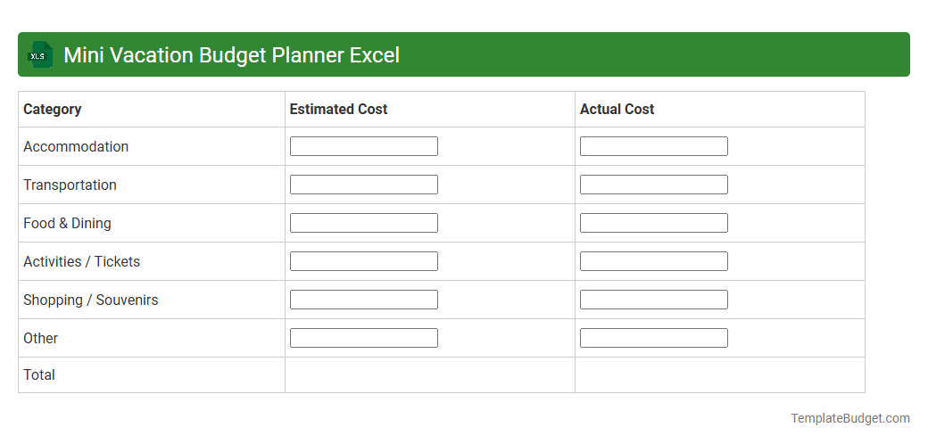 Mini Vacation Budget Planner Excel