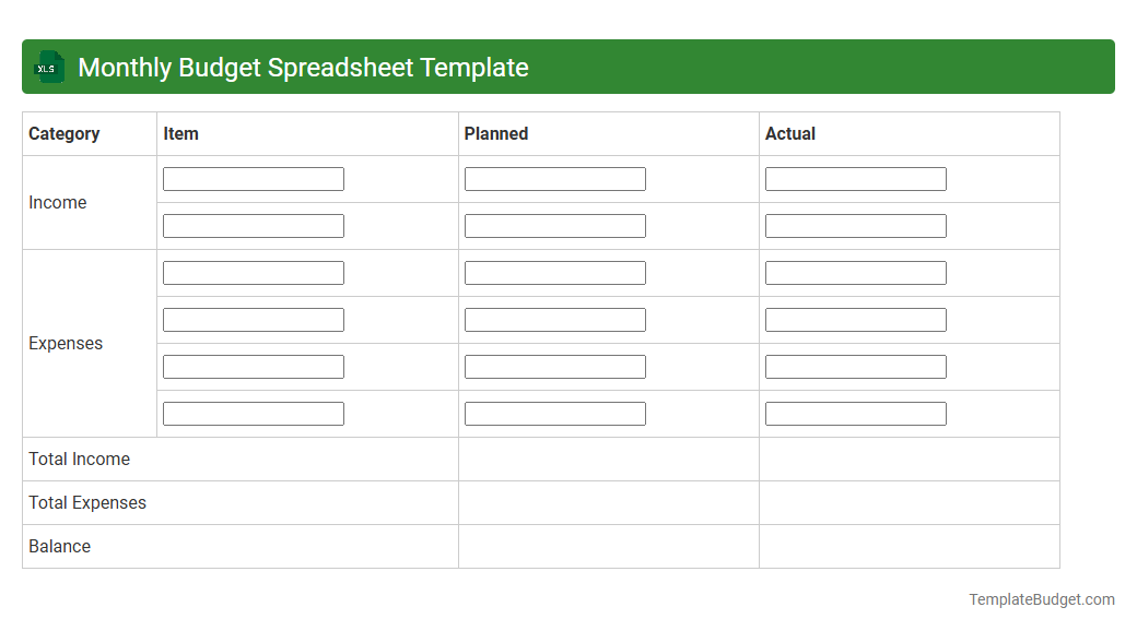 Monthly Budget Spreadsheet Template