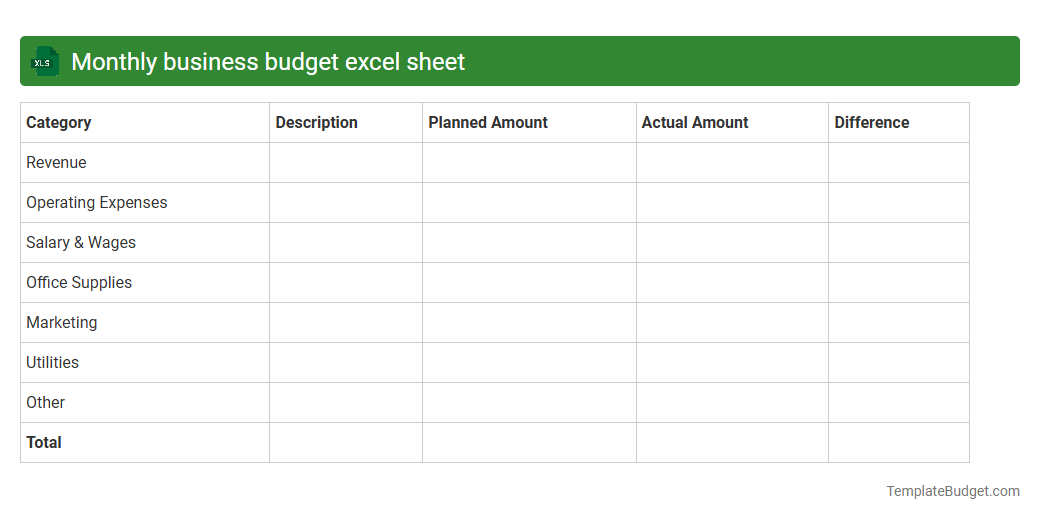 Monthly business budget excel sheet
