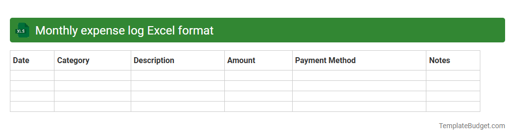 Monthly expense log Excel format