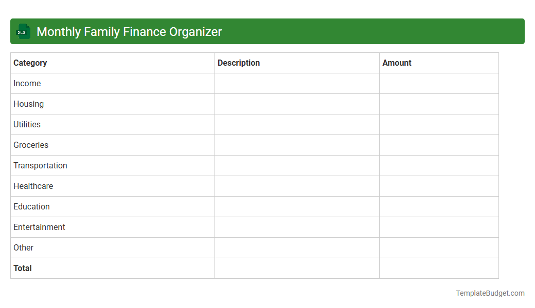 Monthly Family Finance Organizer