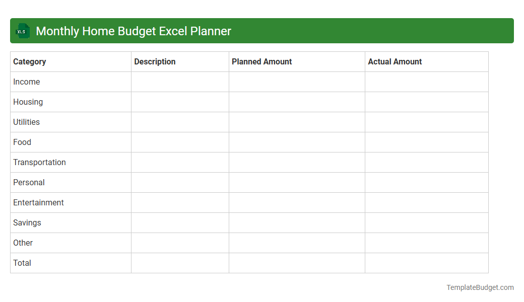 Monthly Home Budget Excel Planner