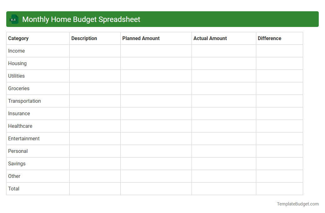 Monthly Home Budget Spreadsheet