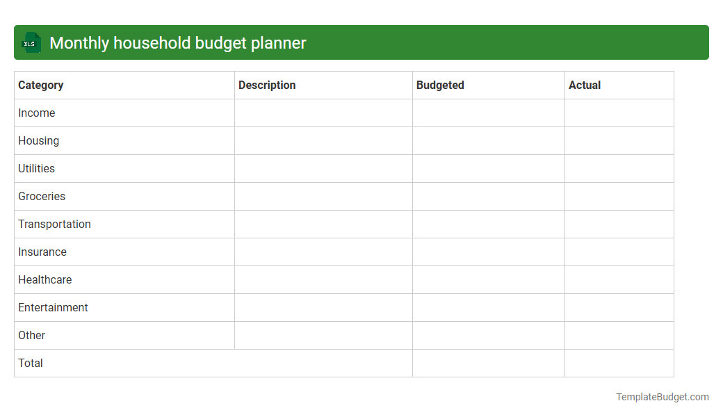 Monthly household budget planner