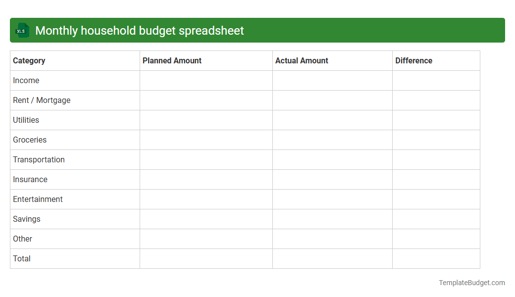 Monthly household budget spreadsheet