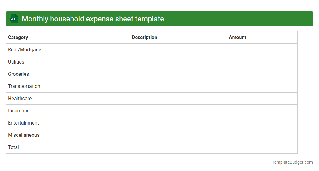 Monthly household expense sheet template