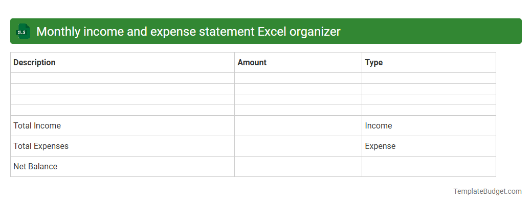 Monthly income and expense statement Excel organizer