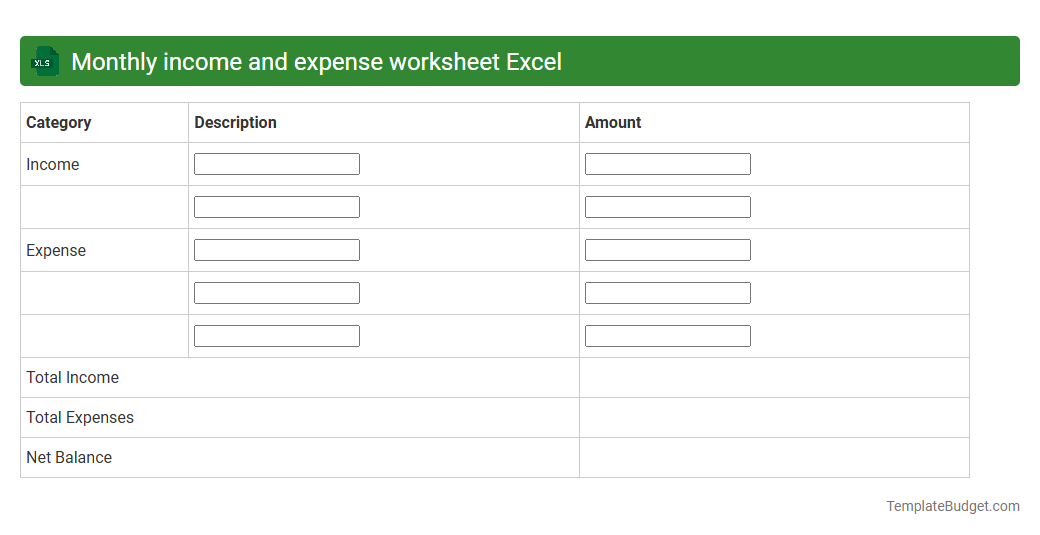 Monthly income and expense worksheet Excel