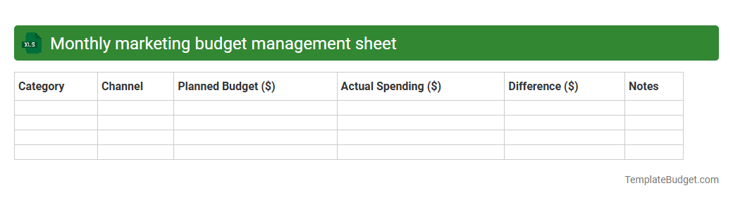 Monthly marketing budget management sheet