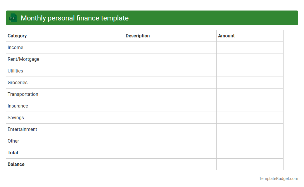 Monthly personal finance template