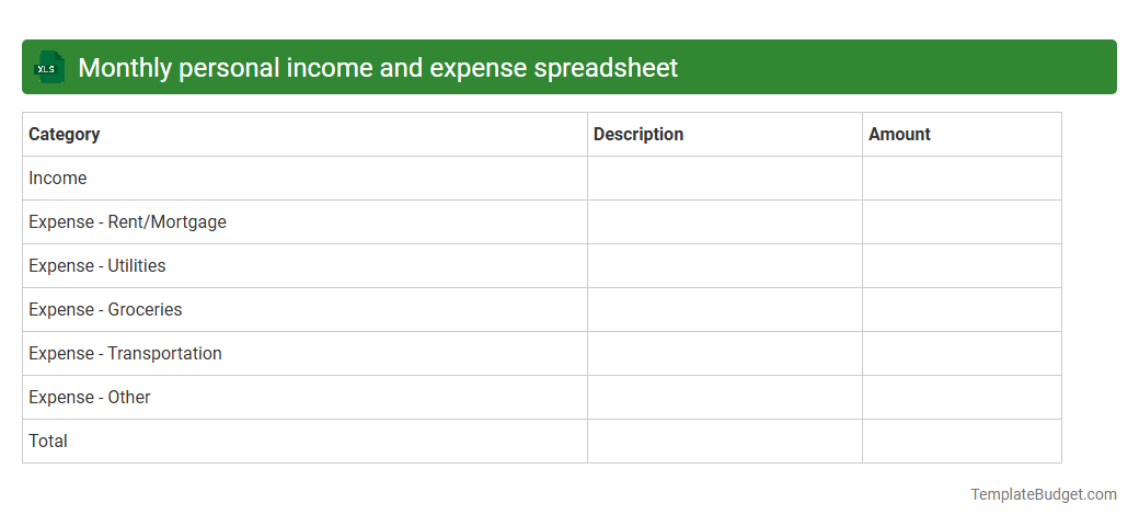 Monthly personal income and expense spreadsheet