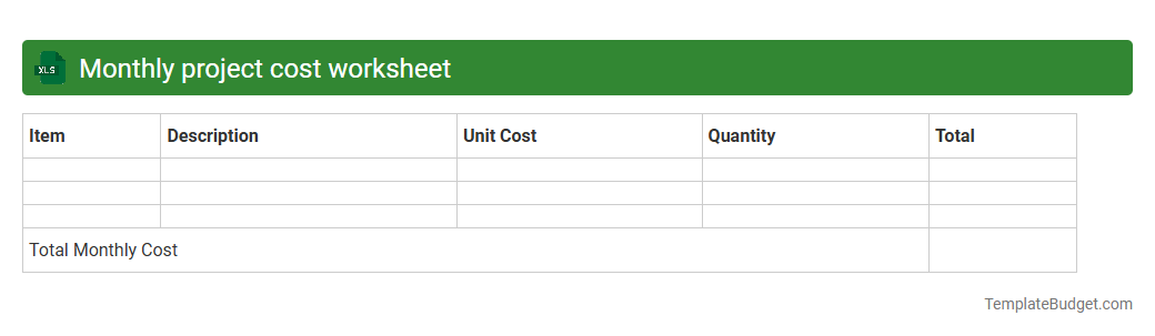Monthly project cost worksheet