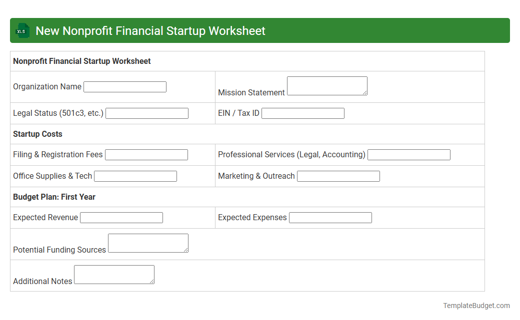 New Nonprofit Financial Startup Worksheet