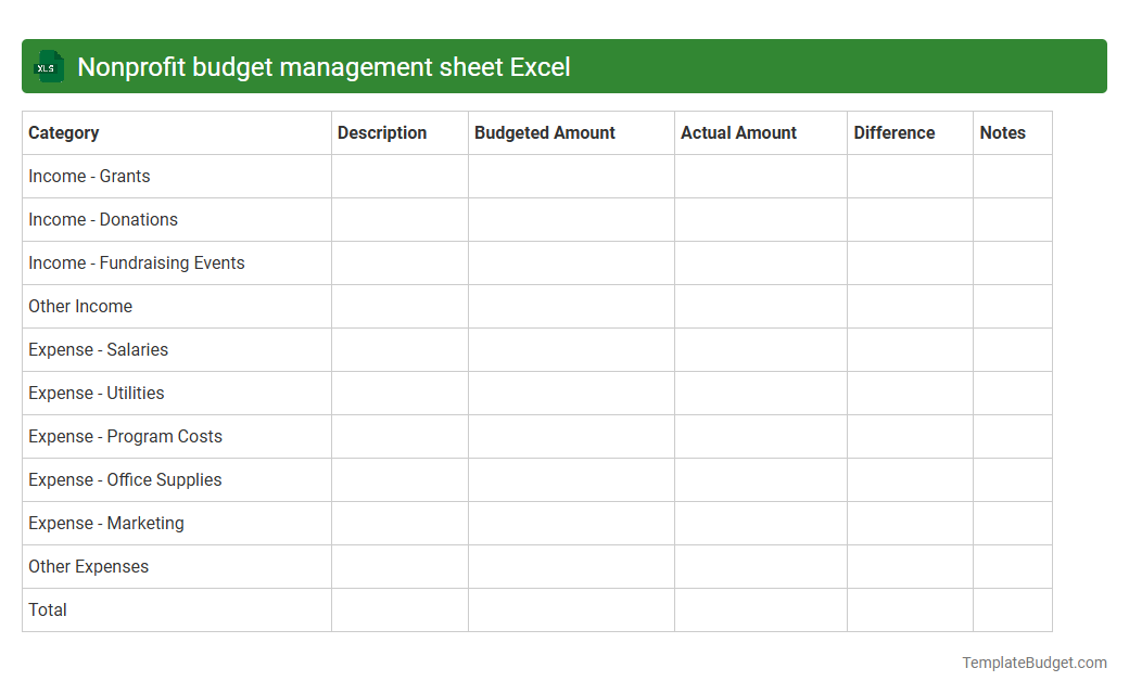 Nonprofit budget management sheet Excel