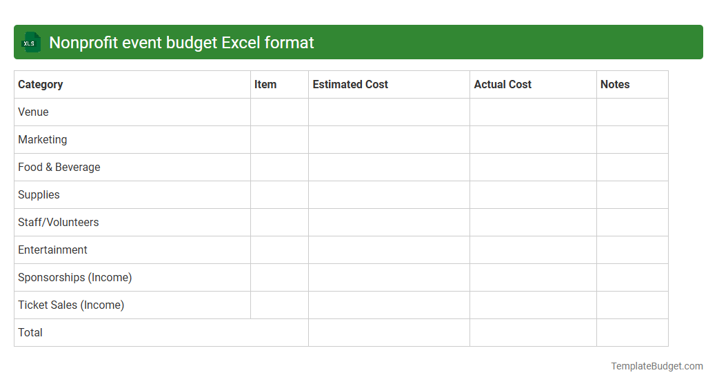 Nonprofit event budget Excel format