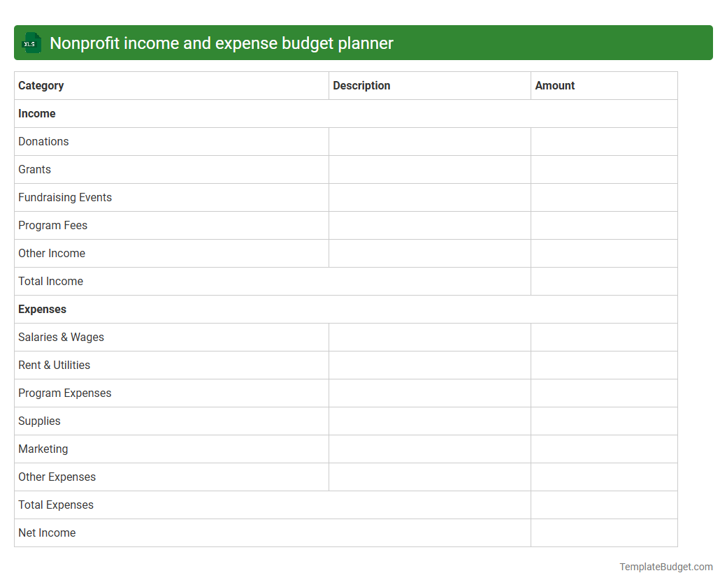 Nonprofit income and expense budget planner