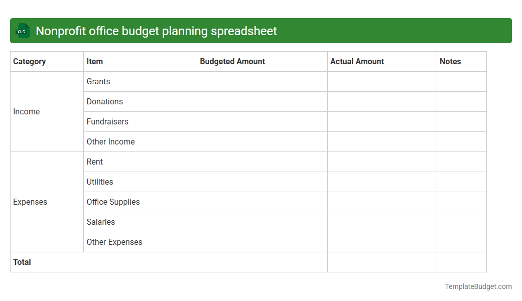 Nonprofit office budget planning spreadsheet