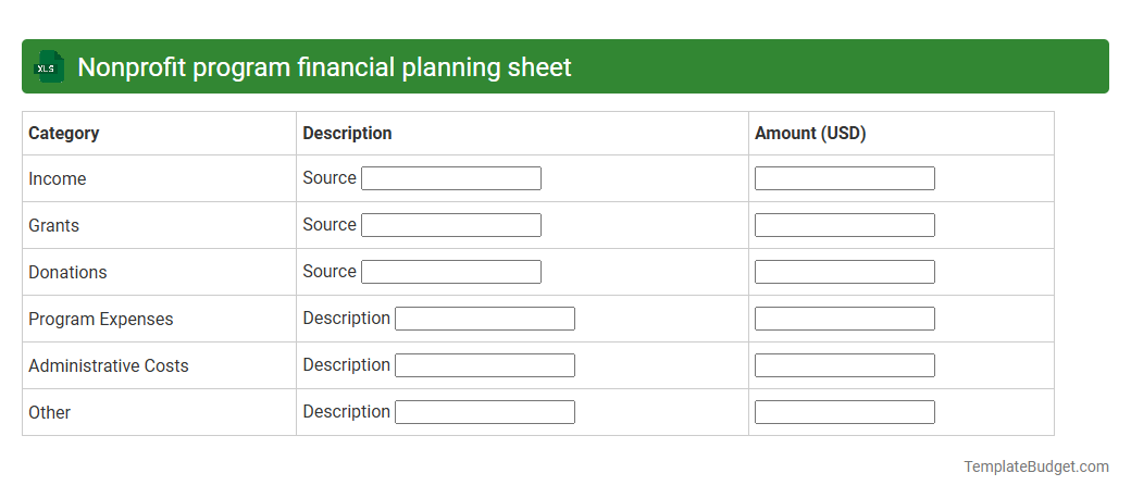 Nonprofit program financial planning sheet
