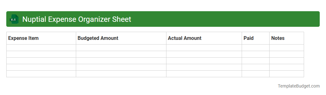 Nuptial Expense Organizer Sheet