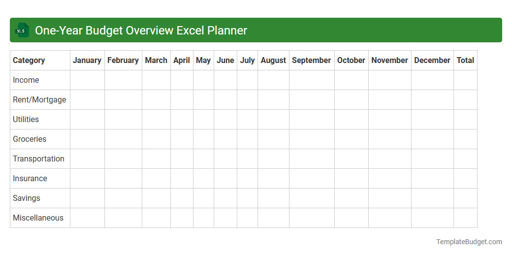 One-Year Budget Overview Excel Planner