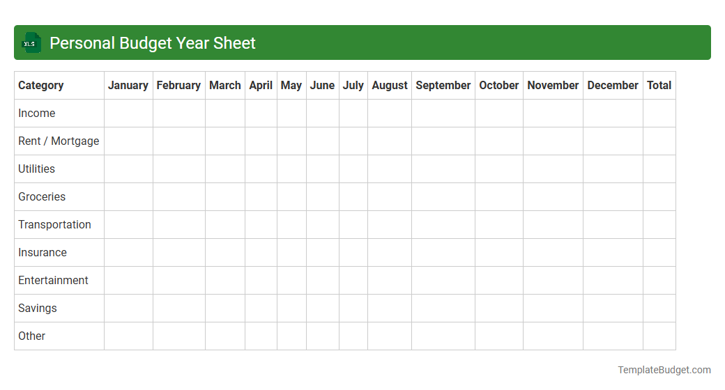 Personal Budget Year Sheet