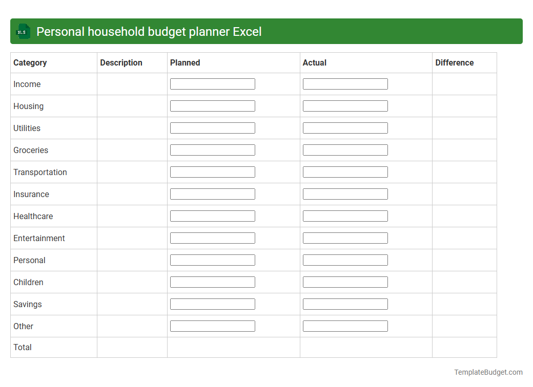 Personal household budget planner Excel