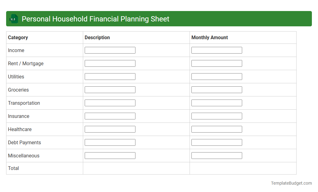Personal Household Financial Planning Sheet