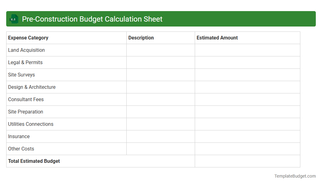 Pre-Construction Budget Calculation Sheet