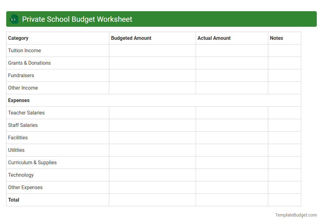Private School Budget Worksheet