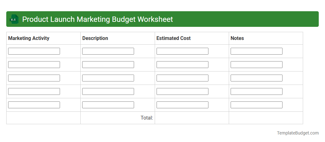 Product Launch Marketing Budget Worksheet